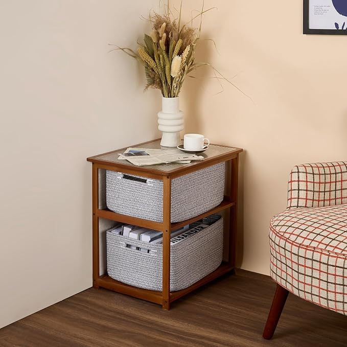 MiniArk Large Storage Baskets for Shelves, 17 x 13 x 7.5” Closet Organizers Bins for Clothes Blanket Towels, Baby Nursery, Toy Baskets Box, Woven Rope Baskets, 3 Packs Mixed Grey