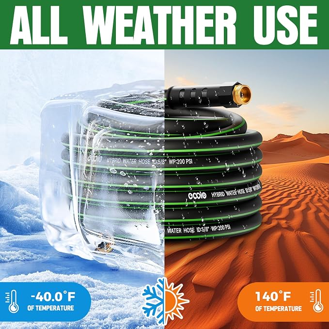 Heavy Duty Garden Hose 50ft, NON-EXPANDABLE Flexible Water Hose, Kink Resistant Lightweight Hybrid Hose, Leakproof Hose Male to Female Fittings