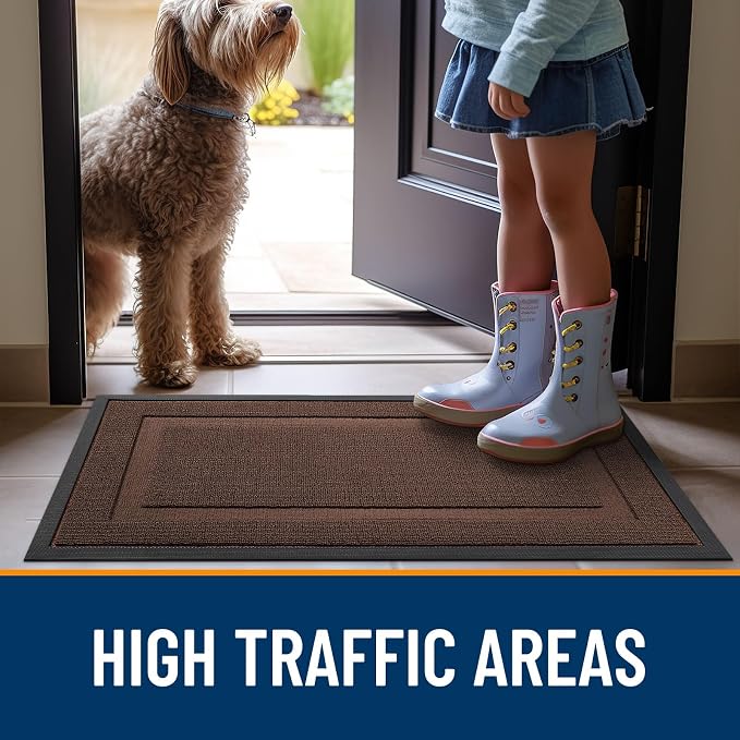 OLANLY Front Door Mat Outside 71x47, All-Season Heavy-Duty Rubber Doormat | Chocolate Brown, Absorbent, Stain and Fade Resistant, Non-Slip Backing, Low-Profile Indoor Outdoor Floor Mat for Entryway