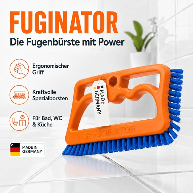 Fuginator Scrub Brush for Tile and Grout: Stiff Nylon Bristle Scrubbing Brush - Bathtub and Shower Scrubber for Floor Joints and Tile Seams - Cleaning Brush (Orange/Blue)