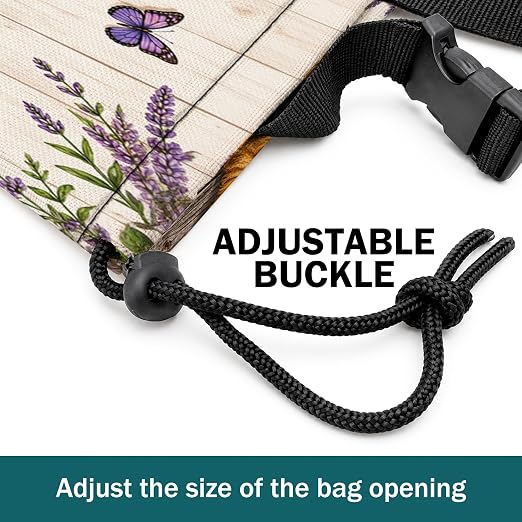 Farmhouse Highland Cows Car Trash Bag Hanging for Back Seat | Rustic Lavender Floral Cow Canvas Drawstring Car Garbage Bag with Adjustable Buckle Vehicle Trash Can