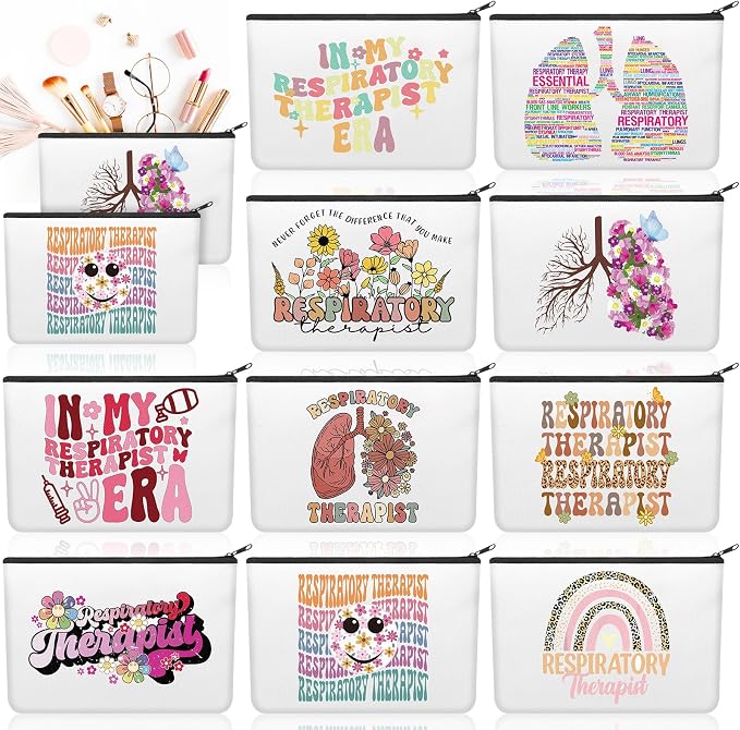 Kacctyen 10 Pcs Respiratory Care Week Appreciation Gifts for Women Respiratory Therapist Makeup Cosmetic Canvas Pouch Bags Portable Makeup Pouch Bag Travel Organizer for Party Favors