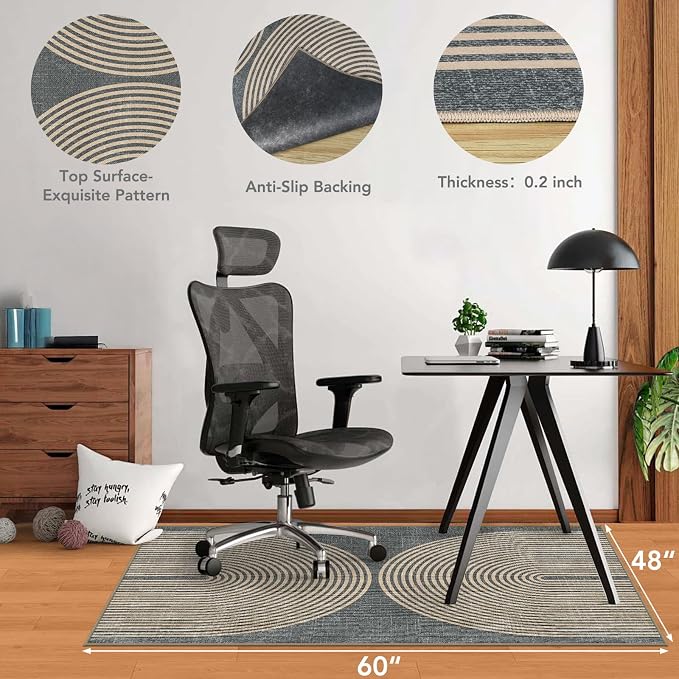 Office Chair Mat for Hardwood Floor&Tile Floor,48"X 60"-Geo Grey | Heavy Duty Desk Chair Mat for Hard Floors,Under Desk Rug for Rolling Computer Chair,Anti Slip,Low Pile Carpet Floor