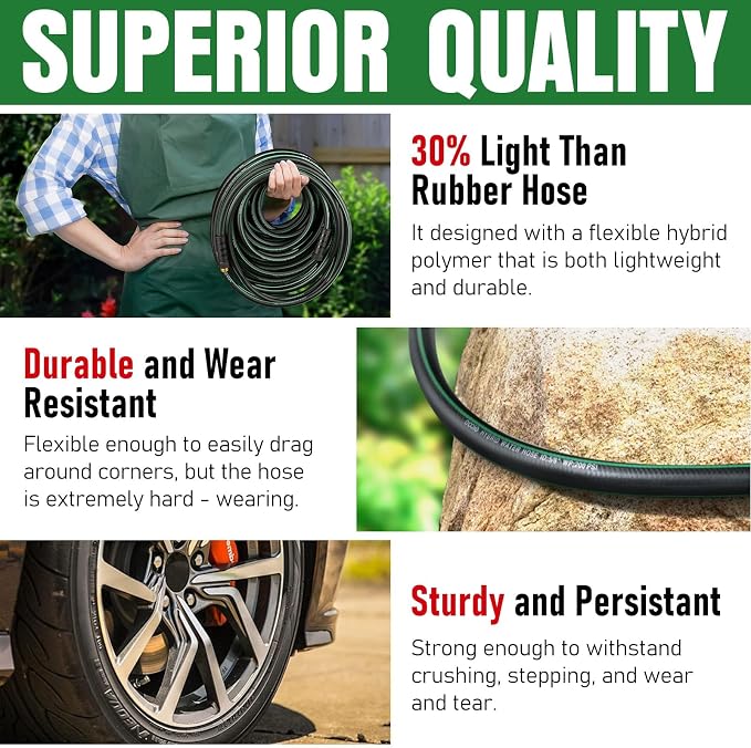 Heavy Duty Garden Hose 73ft, NON-EXPANDABLE Flexible Water Hose, Kink Resistant Lightweight Hybrid Hose, Leakproof Hose Male to Female Fittings