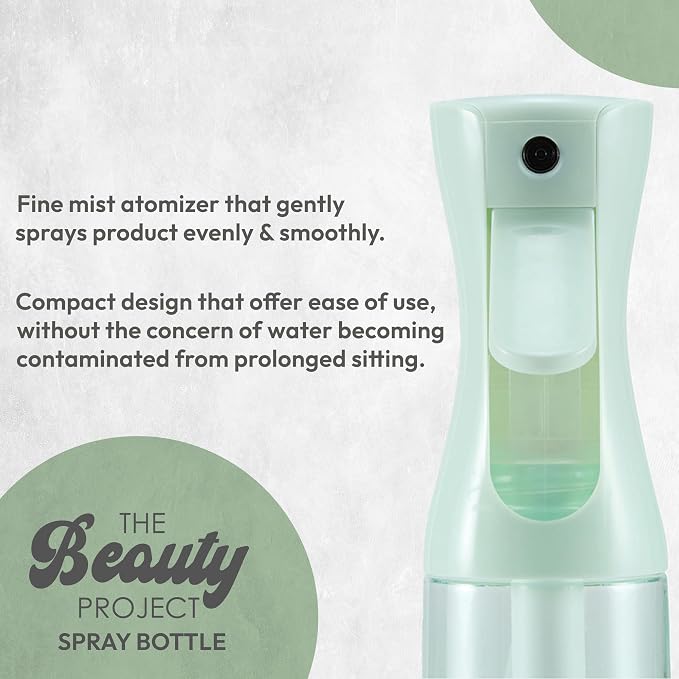 Spray Bottle Mister for Hair - Continuous Mister, Fine Water Mist, Trusted by Professional Salons & Barbers, 10.1oz - Clear Bottle (Sage)