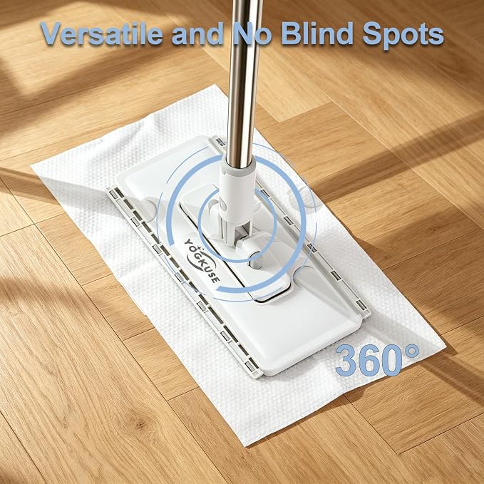 Pawnexa Mop,Clamp Mop,Hands Free Multi Purpose Flat Mops with Squeegee,Snap Grip Mini Mops Use Any Cloth,Zero Touch Dirty Cloth Release,for Whole House Cleaning(31”Handle,6 Cloths)
