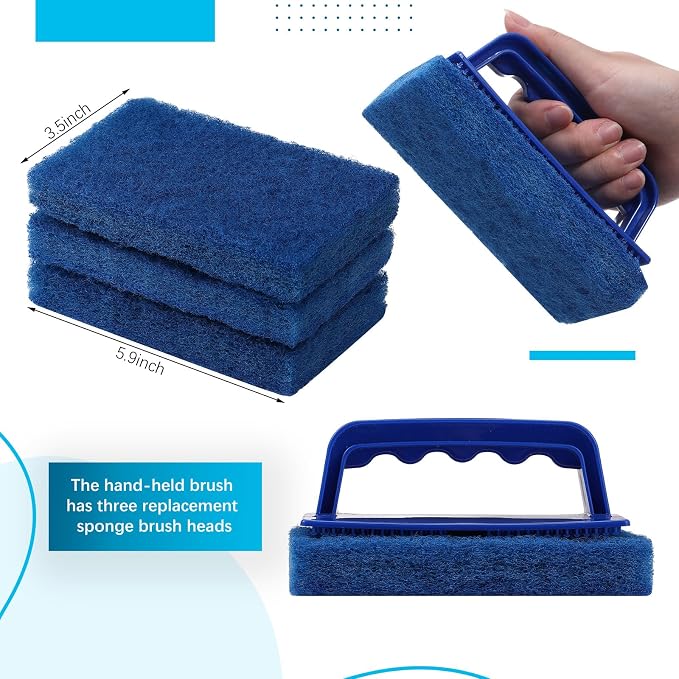 Newtay 6 Pcs Small Pool Scrub Hand Held Brush 5.5 x 3.15in Surface Scrubbing Scouring Sponge Pad Swimming Pool Cleaning Brush Scrub Sponges for Tile Grout Walls Spas Kitchen Bathroom Tub