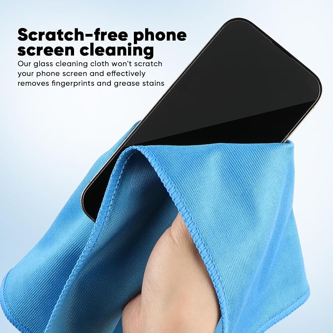 HOMEXCEL Glass Cleaning Cloths 6PK, Streak Free Towel for Windows, 14x16in | Lint Free&Reusable Microfiber Cleaning Cloth for Mirrors, Screens, Glasses, Stainless Steel, Blue