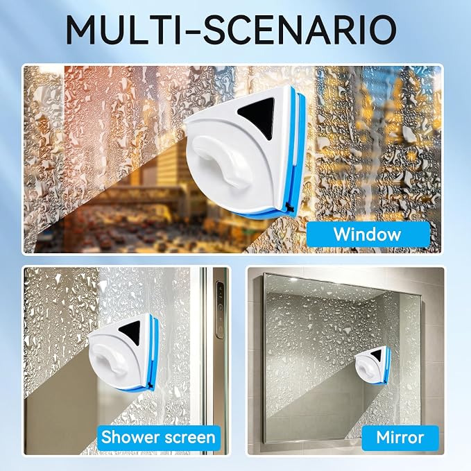 Magnetic Window Cleaner, P3‑8mm Double Sided Triangle Shape Glass Wiper Washing Brush Tool Glass Cleaner Window Cleaning Squeegee Kit for Outdoor (1PCS)