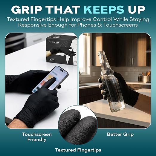 Disposable Black Nitrile Gloves Medium 200 Count - Extra Thick 4.5 Mil - Powder and Latex Free Rubber Gloves - Surgical Medical Exam Gloves - Food Safe Cooking Gloves