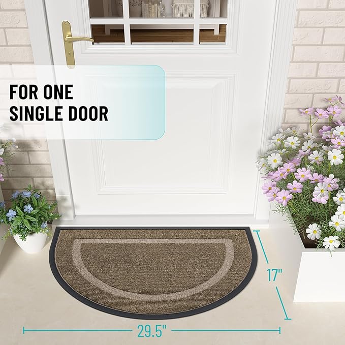 OLANLY Half Circle Front Door Mat Outside 29.5x17 All-Season Rubber Doormat | Brown, Absorbent, Heavy-Duty, Stain and Fade Resistant, Waterproof Non-Slip Backing, Low-Profile Indoor Outdoor Entryway Mat