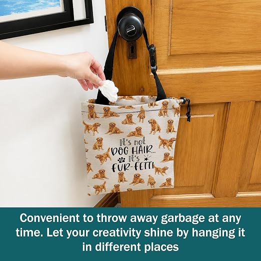 Golden Retriever Dog Car Trash Bag Hanging for Back Seat | Canvas Drawstring Car Garbage Bag with Adjustable Buckle Vehicle Trash Can,Golden Retriever Gifts for Women Men