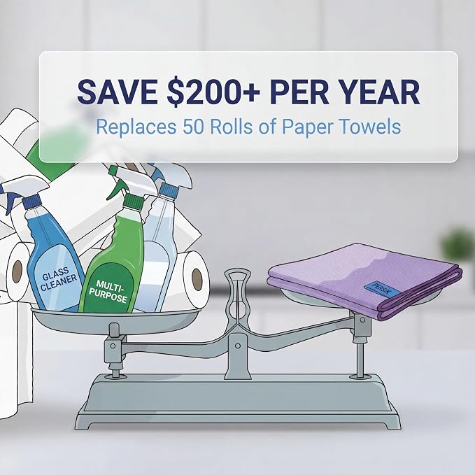 Pure Sky Window & Glass Cleaning Cloth Patented DUO-FECT Technology Streak-Free, No Chemicals, Removes Up to 99% of Bacteria with Water Only Reusable Microfiber Cleaner for Windows, Mirrors, Cars