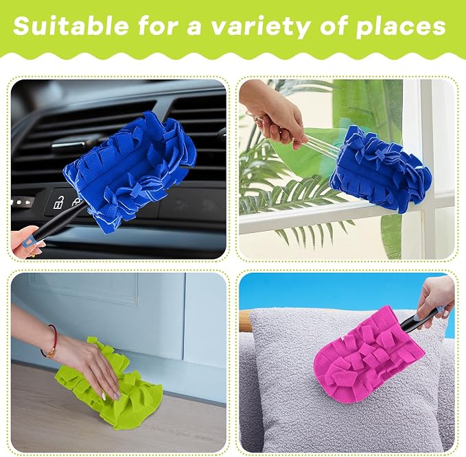 Zubebe 3 Pcs Reusable Duster Refills Fleece,Rose Red,Green, Blue | Soft Polyester Fiber Flat Duster Refill Multi Surface Washable Cleaning Pad Tools for Home, Blinds, Car, Pet, Furniture, Fans