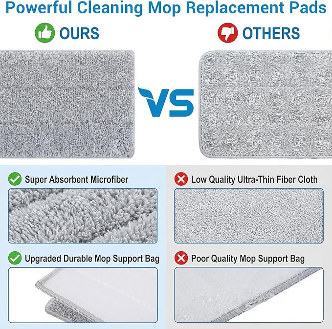 20Pcs Mop Replacement Pads, 13x4.9'' Universal Mop Pads | Mop Head Refills Washable Wet Mop, Compatible with Most 11-13” Size Mops Microfiber Flat Mop Pad