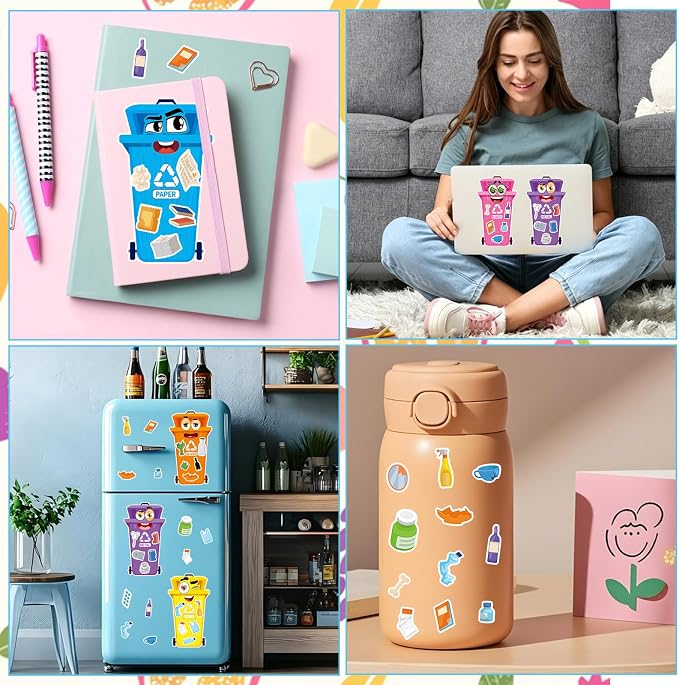24 Sheets Recycling Bin Make a Face Sticker, Make Your Own Trash Bin Stickers Mix and Match Sticker for Home School Classroom Crafts Activities Reward Birthday Party Favors