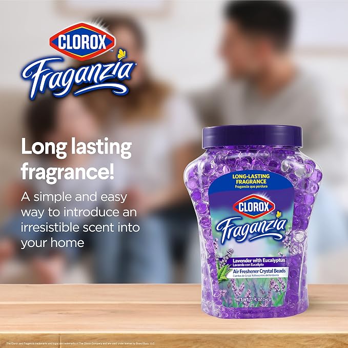 Clorox Fraganzia Air Freshener Twin Pack, Lavender Eucalyptus, 24 Fl Oz | Gel bead formula, long-lasting scent, no spray or mess, home car and office use