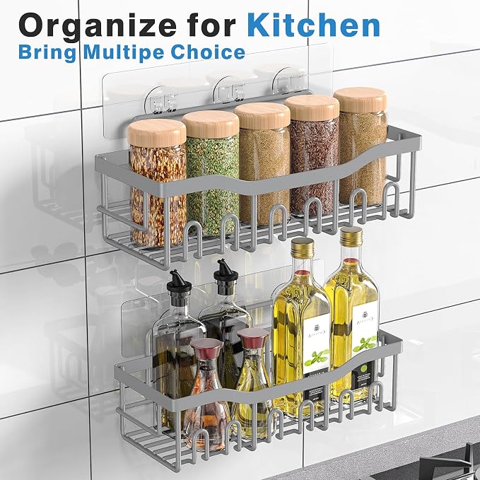 EUDELE Shower Caddy 2 Pack, Adhesive Shower Organizer for Home Decor & Kitchen Storage, No Drilling, Rustproof Stainless Steel Bathroom Shelf Organizer