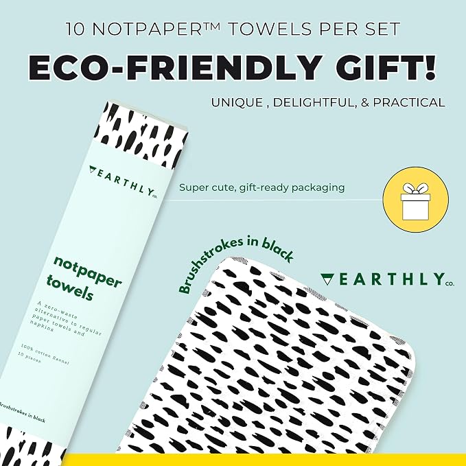 Reusable Paper Towels - 10 Pack - Roll of Washable Cotton Cloth Paper Towels - Paperless Reusable Napkins Cloth Washable - Absorbent + Long Lasting - Zero Waste Products - (Brushstrokes)