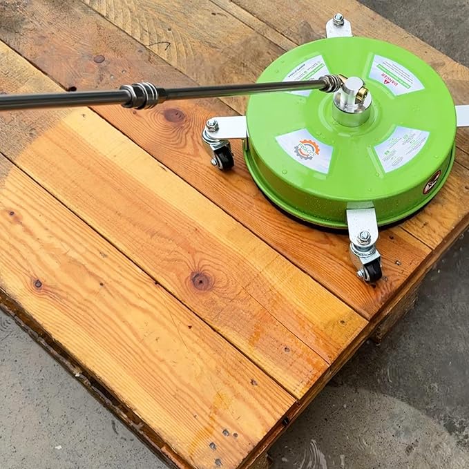 PWACCS 14" Pressure Washer Surface Cleaner with Wheels, Stainless Steel | Power Washer Attachment with Extension wands, For Driveways, Patios, Sidewalks, Decks, 1/4" Quick Connect, Green