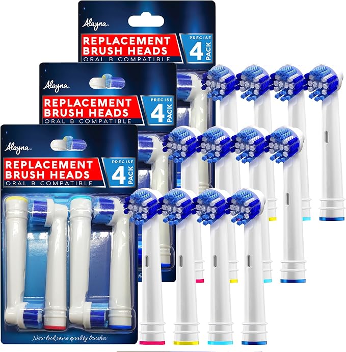 Alayna Toothbrush Heads Compatible with Oral-B, Precision Style, 12 Pack | Replacement Brush Head Refills Compatible with Braun Oral-B Pro 1000, 3000, 5000, 7000, 8000, 9600 and Most Click-On Handles