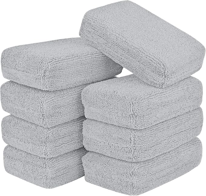 AIDEA Microfiber Applicator Pad-8 Pack, Car Wash Sponge, Grey | Microfiber Sponge and Cleaning Pads, Perfect for Effortless Wax, Sealant, Conditioner Application, Car Detailing Supplies