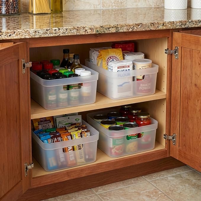 BINO | Plastic Storage Bins, 9 Liter - 2 Pack, Frosted | THE MODERN COLLECTION | Plastic Bins for Organization | Woven Storage Baskets for Organizing | Pantry Shelf Organizer Basket Container Bin