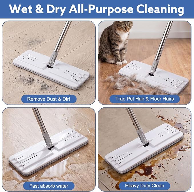 4 Pack 13"×4.9" Mop Replacement Pads Compatible with JOYMOOP Flat Mop | Washable Microfiber Refills, Wet & Dry Use, Hook-And-Loop Backing, Scratch-Free On Hardwood, Tile, Vinyl And Laminate Floors