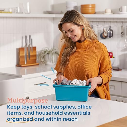 ECR4Kids Scoop Front Storage Bin, Multipurpose Organization, Contemporary, 5-Piece | Durable plastic, GREENGUARD Gold Certified, 1.2 gallon capacity, lightweight & nestable, built-in handle, classroom/home use