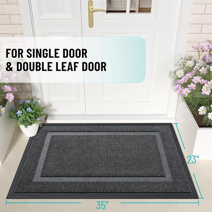 OLANLY Front Door Mat Outside 35x23, All-Season Heavy-Duty Rubber Doormat | Grey, Absorbent, Stain and Fade Resistant, Waterproof Non-Slip Backing, Low-Profile Indoor Outdoor Floor Mat for Entryway