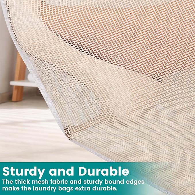 4 Pack Durable Cotton Mesh Laundry Bags for Delicates - 20×24inch Laundry Bags Mesh Wash Bags with Sturdy Zipper for Underwear Bras Socks Clothes Storage Natural Cotton Washing Machine Safe