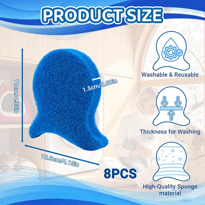 8 Pcs Pet Hair Remover for Laundry, Dog & Cat Hair Remover Tool, Reusable Pet Hairs Catcher,Effectively Removes Fur,Lint and Dander from Clothing and Bedding,Safe for Washing Machines and Dryers