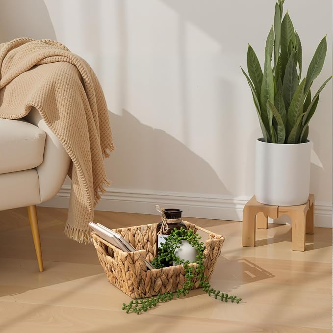 StorageWorks Wicker Storage Basket, Pantry Baskets, Water Hyacinth | Pantry Baskets for Patato and Onion Storage, Stackable Wicker Basket Organizer for Shelf, Woven Basket for Storage, 2-Pack