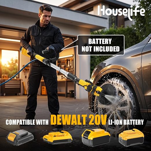 Cordless Electric Power Scrubber Compatible with DeWalt 20V Max Battery | (Tool Only)Water Fed Telescopic Cleaning Brush with Brushless Motor, IPX7 Waterproof 8-Angle Head, 45-59" Pole for Patio/Deck
