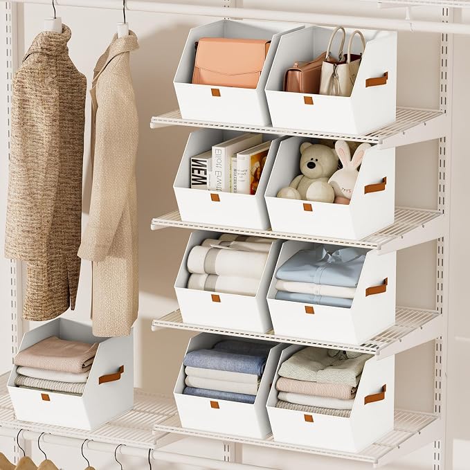 Homsorout Fabric Closet Storage Cubes - 4 Pack Square Storage Bins with Dual Handles for Clothes, Towels, Toys, Cube Storage Organizers for Bedroom, Nursery, Shelves, Closet, Small Spaces, White