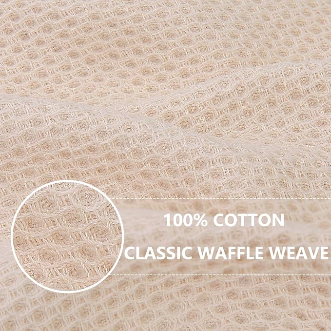 Homaxy 100% Cotton Waffle Weave Kitchen Dish Towels 24-Pack, Beige | 13 x 28 Inches, Ultra Soft Absorbent Dish Towels, Quick Drying Cleaning Towels