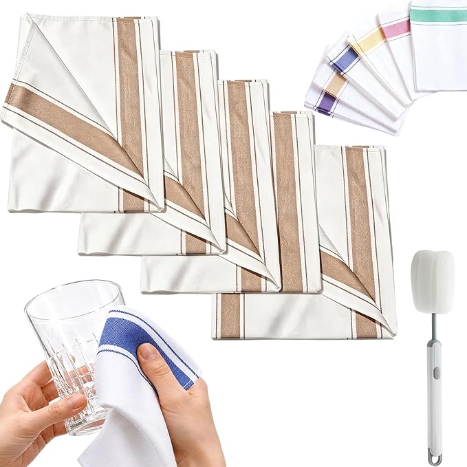 Premium Cotton Glass Cleaning Cloth, Highly Absorbent Wine Glass Polishing Cloths, Streak Free Lint-Free, Reusable Fast Drying Towels Polish Cloth for Glass Window Mirror (5*Beige, 20 * 28in)