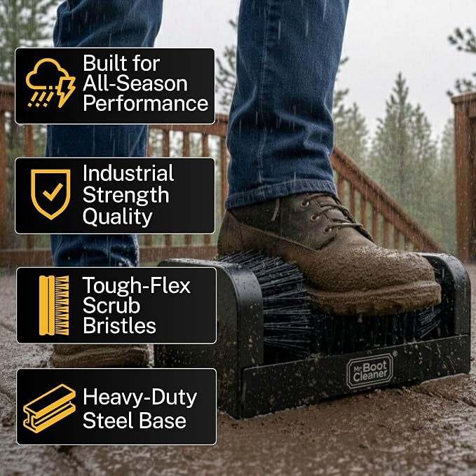 Heavy Duty Boot Cleaner Scrubber, for Mounted or Portable Use, Plastic | Mr. Boot Cleaner Boot/Shoe Scraper, Use Indoors or Outdoors, Suitable for Home or Commercial Sites, Includes Hardware