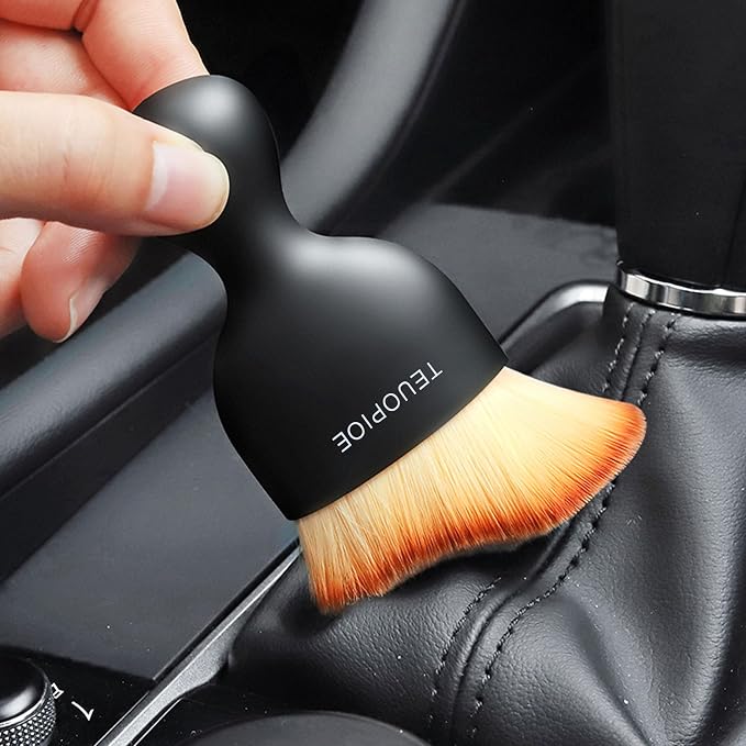 Car Detailing Brush for Interior Dusting and Air Vents, Brown | Soft synthetic bristles clean dashboards, vents, and consoles. Lightweight PP handle is suitable for dry or wet use.