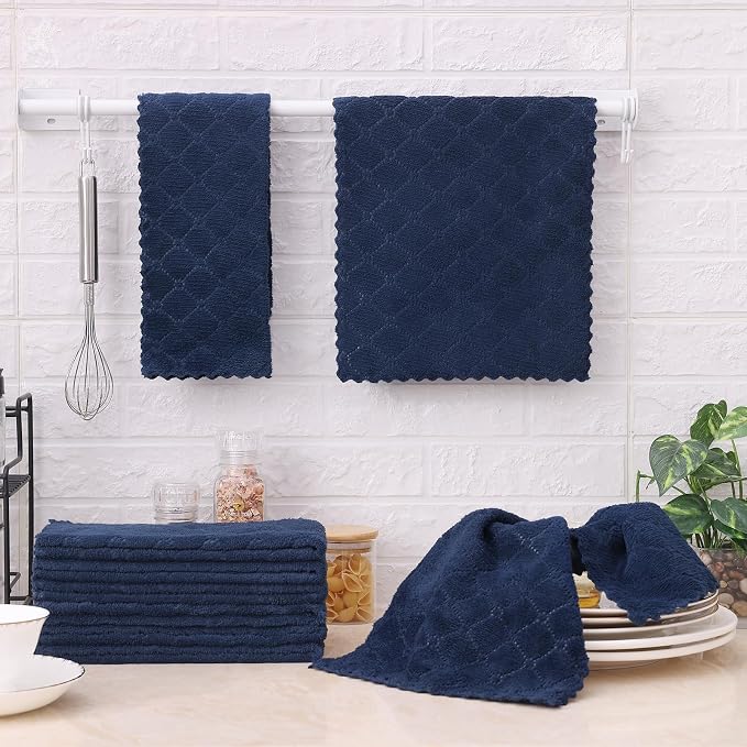 Homaxy Super Soft 16 Pack Coral Velvet Dish Cloths, 10" x 20", Navy Blue | Ultra-Absorbent Dishcloths, No Lint, Nonstick Oil, Fast Drying, Microfiber Cleaning Cloth