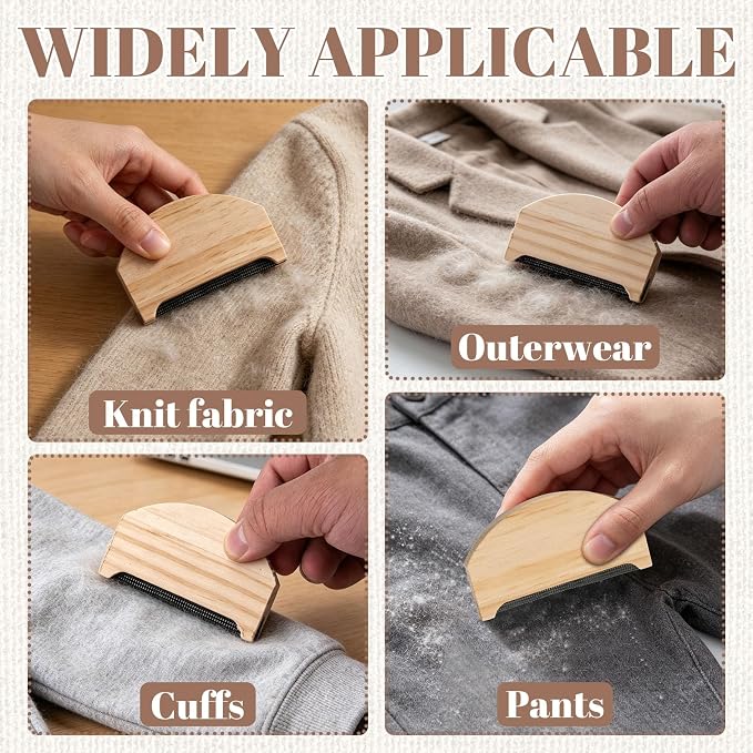 6 Pieces Cashmere Wool Comb, Portable Sweater Comb Pilling Remover, Manual Fabric Shaver Lint Remover with Wooden Handle for Removing Knitwear Scarves Fuzz Bobbles Clothing Care Tools