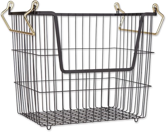DII Metal Wire Utility Storage Bin, Large Rectangle, 13x10x11", Black/Gold