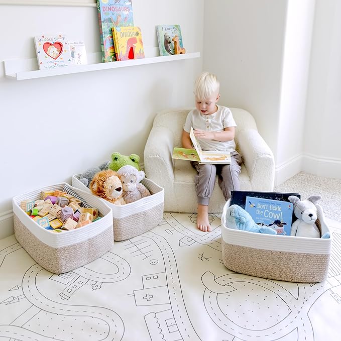 NaturalCozy Storage Baskets 16.8”x13”x7.6” Cotton Rope Woven Baskets for Organizing 3-Pack | Toy Storage Bins | Basket for Shelves, Laundry, Blanket, Clothes, Closet, Kitchen, Bathroom, Gifts