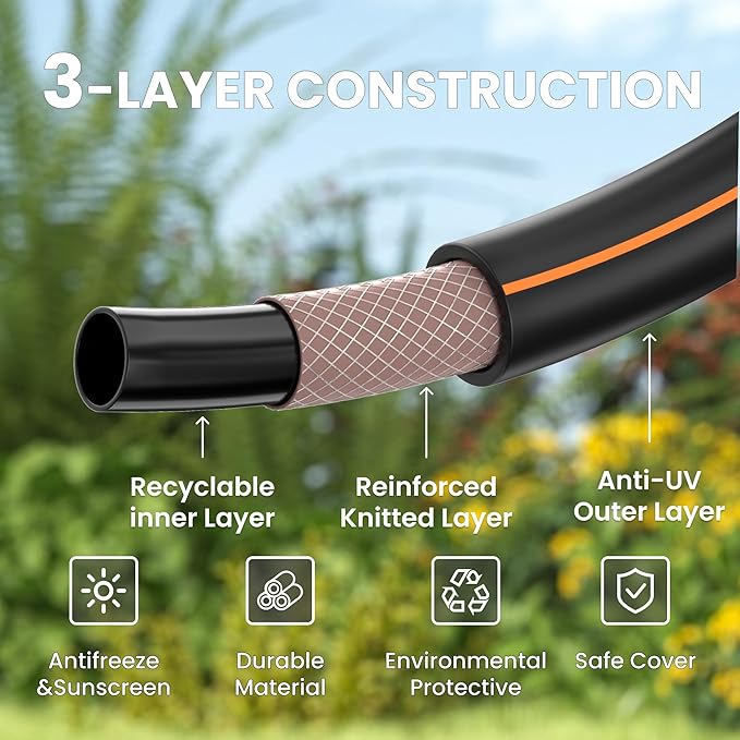 Giraffe Tools Garden Hose 100ft x 5/8" | Heavy Duty, Lightweight, Flexible Hybrid Hose, 100 ft Water Hose with Male To Female Fittings