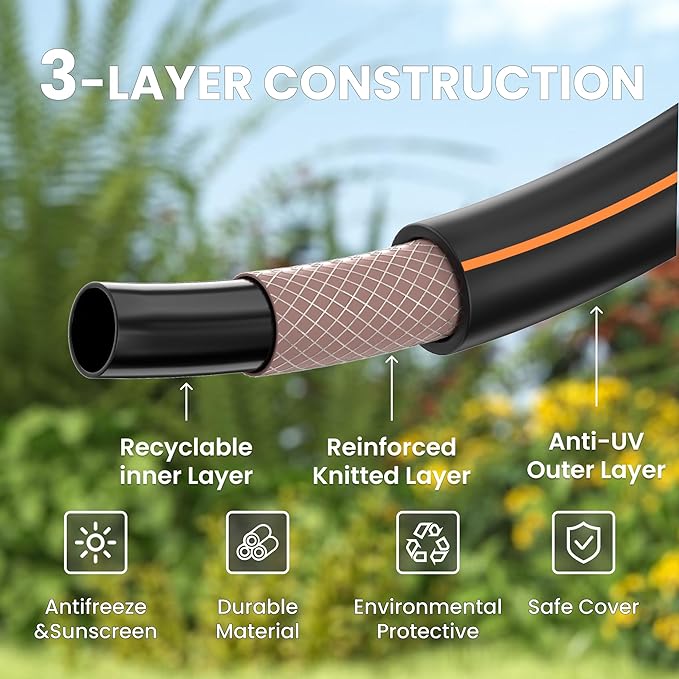 Giraffe Tools Leader Hose 10ft x 5/8", Short Water Hose | Heavy Duty, Lightweight, Flexible Hybrid Hose, Male to Female Fittings