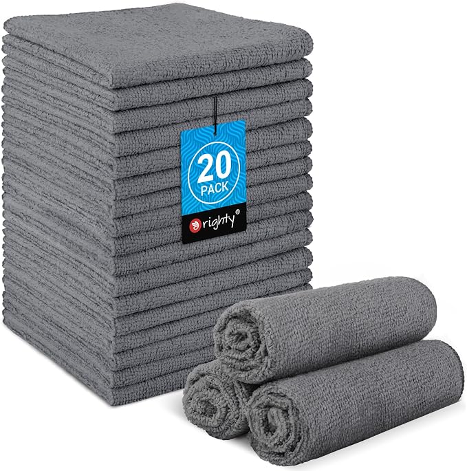 Orighty Wash Cloths, Face Towels 12x12 Inch 20 Pack | Soft Quick-drying Grey Washcloths, Multi-Purpose Microfiber Face Cloths for Bathroom, Gym, Spa, Hotel, Travel