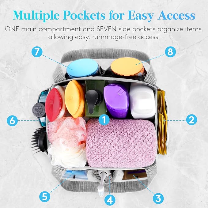 Lifewit Mesh Shower Caddy Portable for College Dorm Room Essentials with 7 Pockets, Freestanding Hanging Organizer Basket, Quick Dry Tote Bag for Camping, Bathroom, Beach, Travel, 1 Pack, Grey | 2 Handles, Freestanding, Quick Dry Tote Bag, 7 Pockets, f...