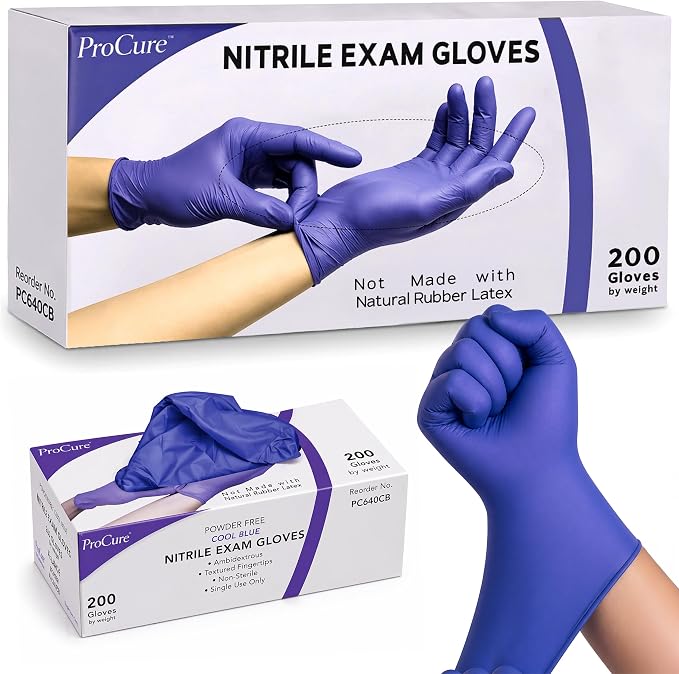 ProCure [200 Count] Disposable Nitrile Gloves - Latex Free, Powder Free Medical Exam Gloves