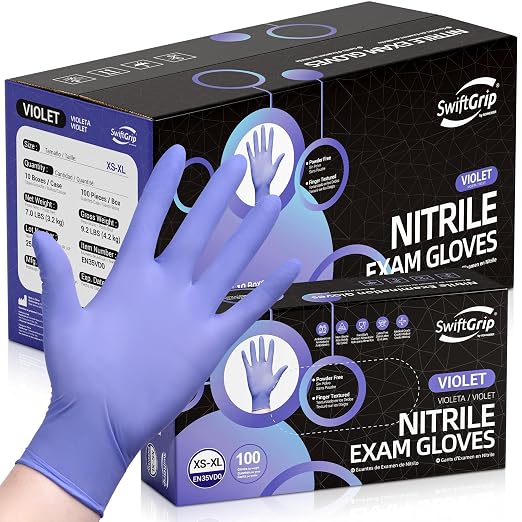 SwiftGrip Disposable Nitrile Exam Gloves, 3-mil, XS, Case of 1000, Violet Nitrile Gloves Disposable Latex Free for Medical, Cleaning, Cooking & Esthetician, Food-Safe, Powder-Free, Non-Sterile, Purple