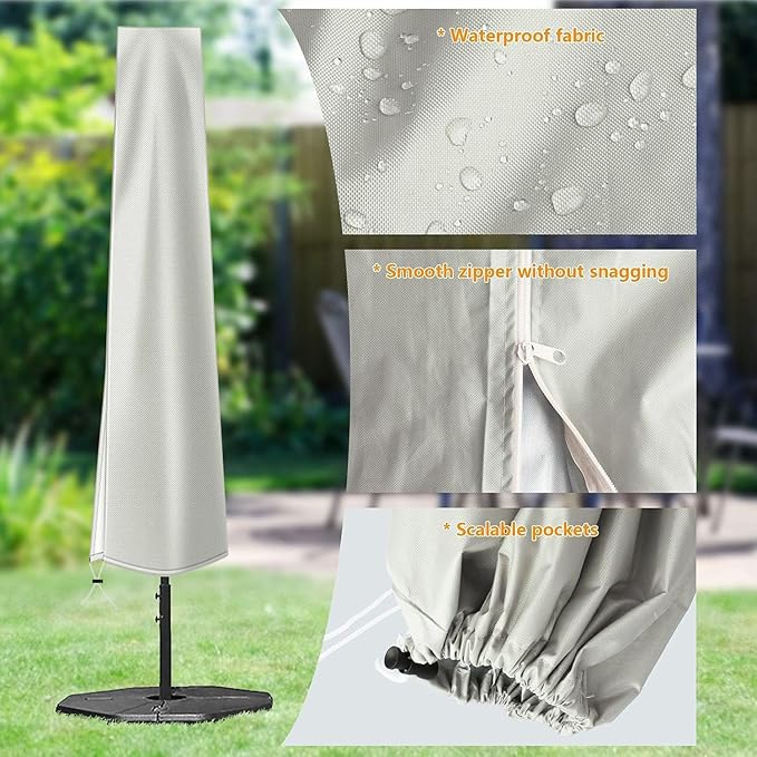 OKPOW Patio Umbrella Cover Waterproof: Fit 9ft to 12ft Outdoor Umbrellas | 420D Oxford with Long Zipper, Protect Umbrella from Sun, Rain, Snow & Dust, Helping Extend Outdoor Umbrella's Life